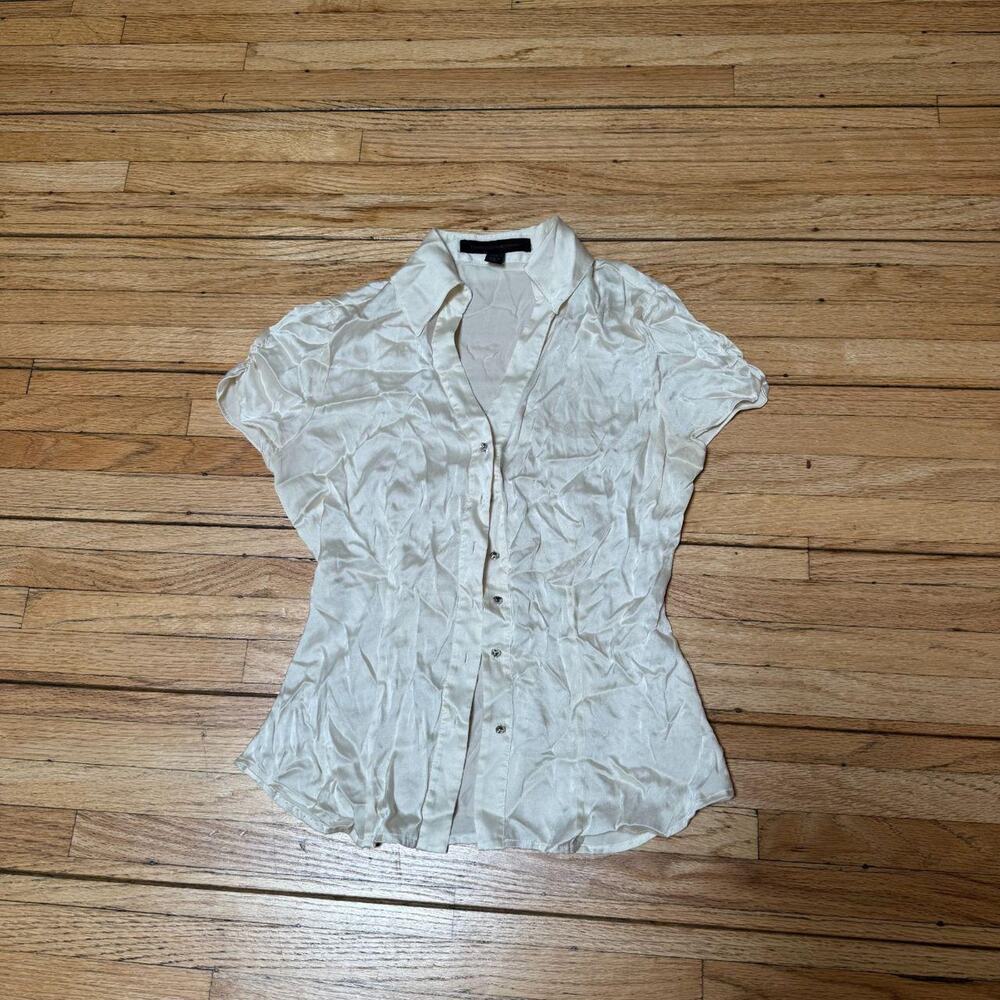 Express Design Studio Ivory Silk Rhinestone Button Blouse